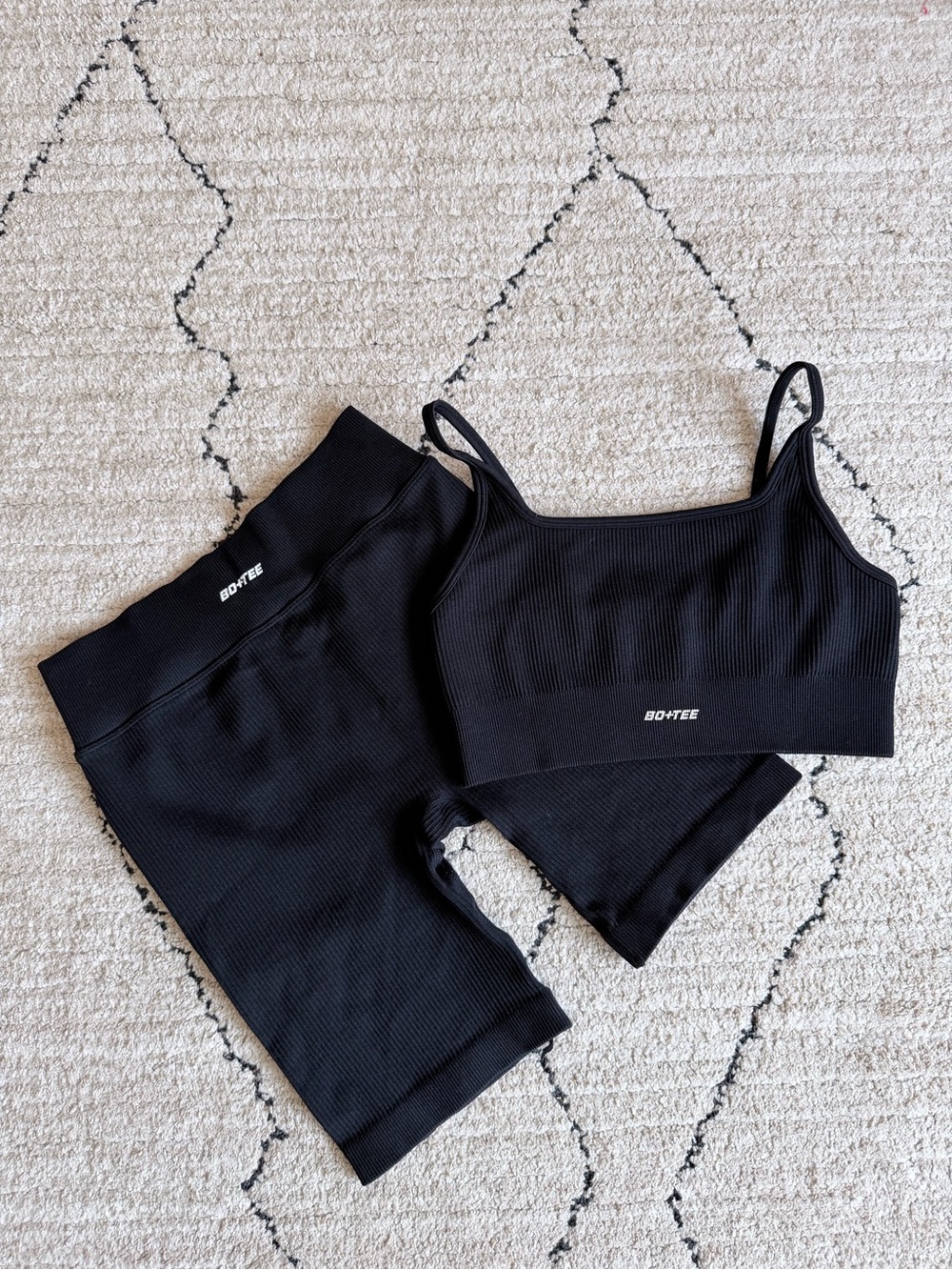BO+TEE Black Set Ribbed Crop Top and Biker Shorts
